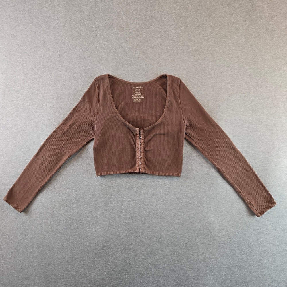 Free People Intimately Cardigan Top Womens M/L Brown Ribbed Hook Eye Cropped